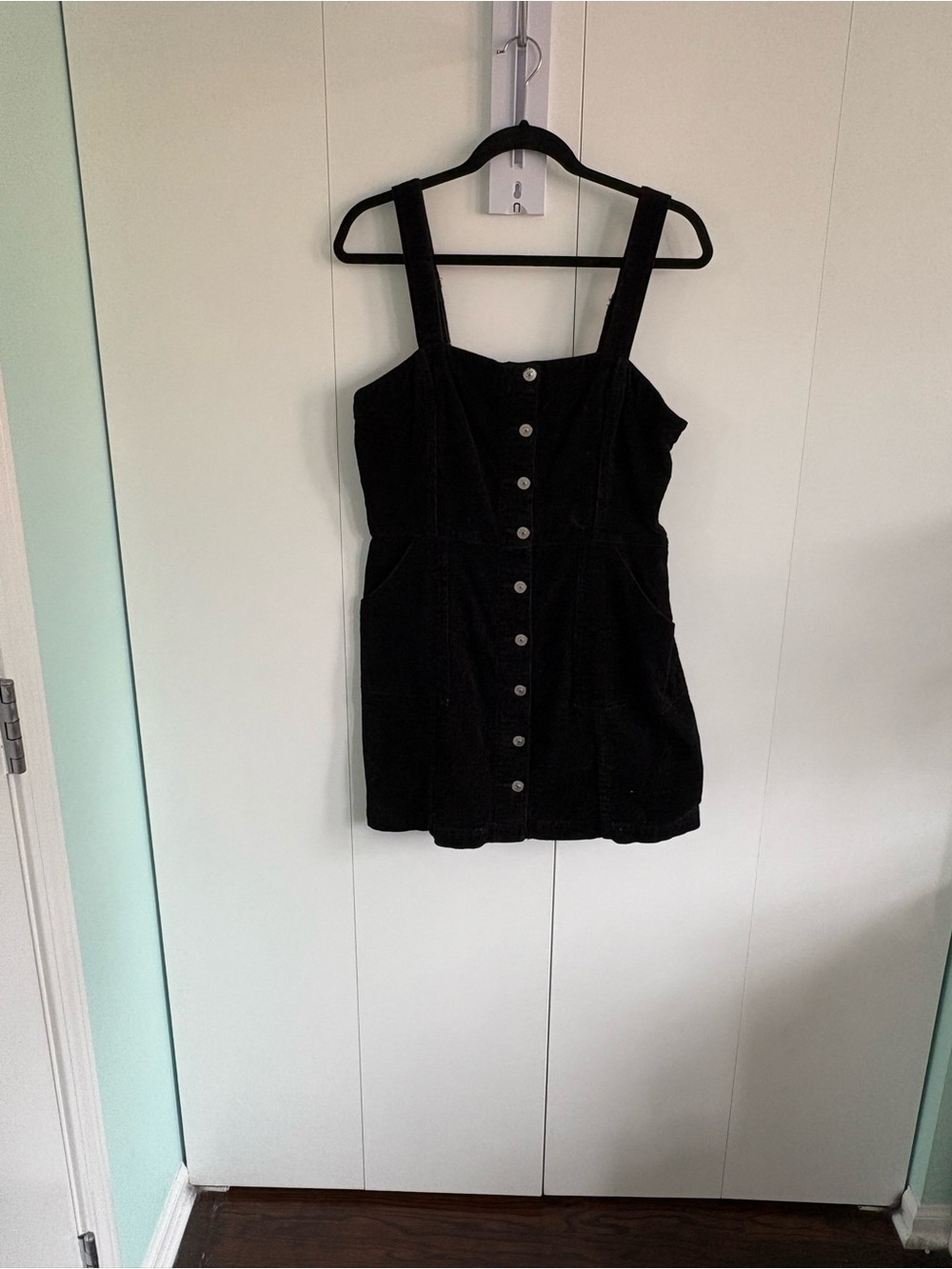 H&M Black Corduroy Pinafore Dress with Button Front